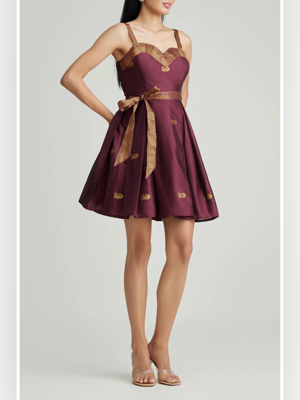 Nwot- Gianna Fit & Flare Silk Dress Holichic, Maroon & Gold, Size Xl — image 5 of 8